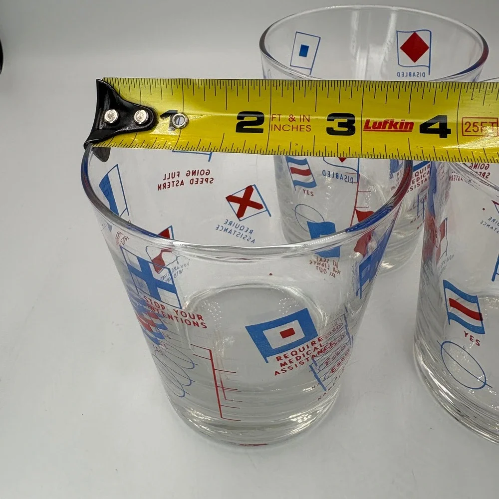 Esso Nautical Signal Flag Rocks Glasses Set of 3 Clear Red Blue Good Vintage